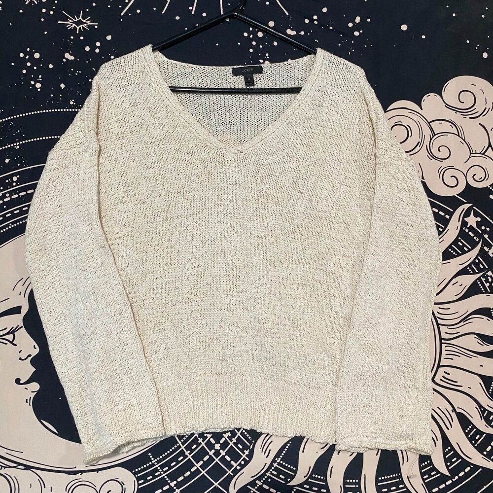 J.Crew Sweater Women's M Beige Cotton Knitted Preppy Holiday Cozy Winter Grandma